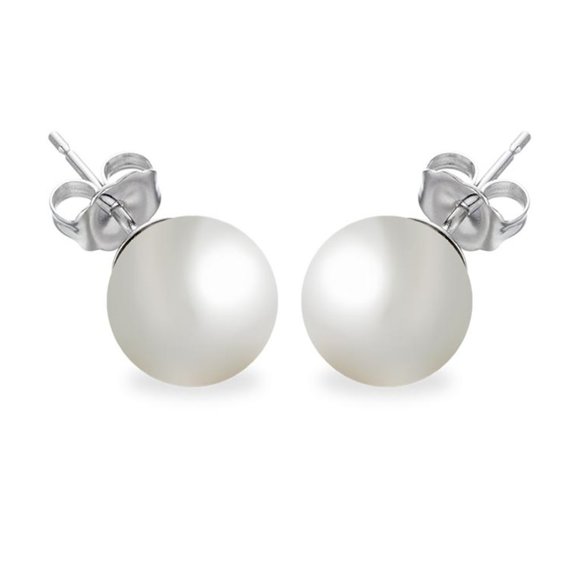 Silver 925 Rhodium Plated Pearl Stud Earrings 6mm - Picture 2 of 6